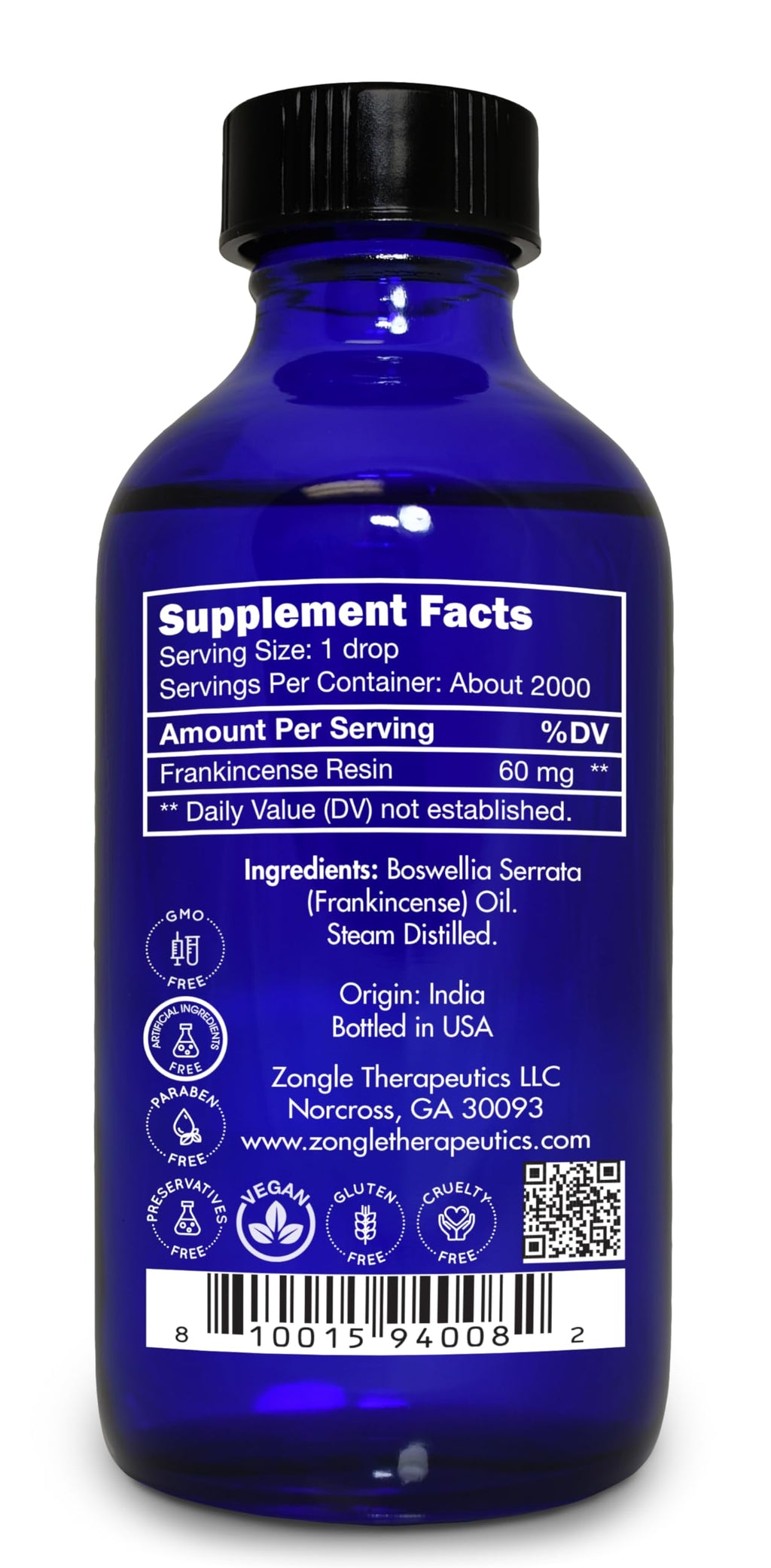 Frankincense Essential Oil, Food Grade, for Face, Dark Circles – 100% Pure, Frankincense, Resin, Oil, Boswellia Serrata, Edible, by Zongle Therapeutics, 4 OZ
