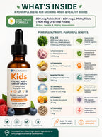 Folinic Acid Drops Kids 800 mcg + L-Methylfolate + B12 +P5P B6 Gentle Methylation Great Taste, Magnesium Glycinate, Vitamin D3 & C Folate Support for Brain,Focus, Mood & Cellular Health 5-MTHF Drops