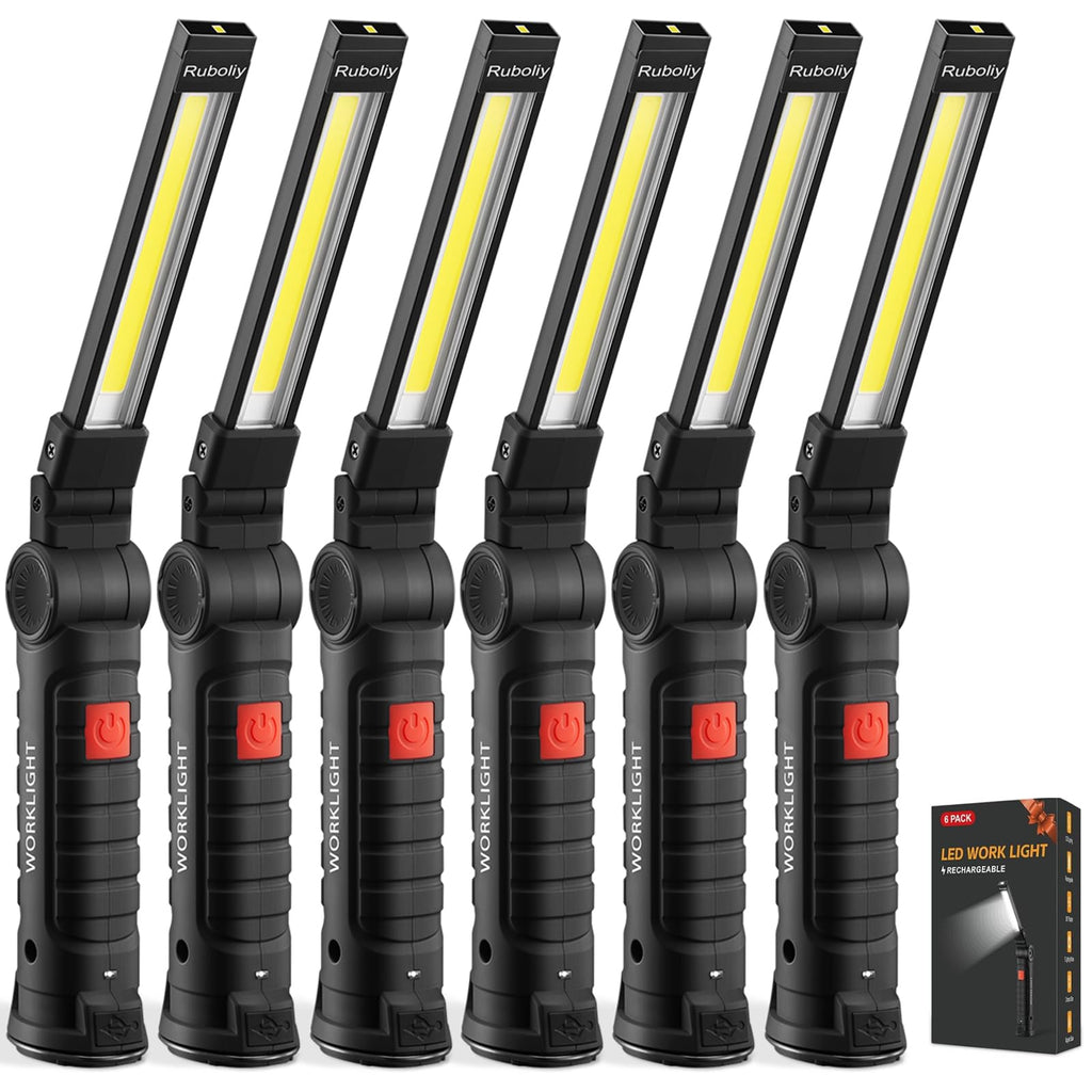 Ruboliy 6Pack Magnetic Rechargeable LED Work Light/Flashlight for Mechanics
