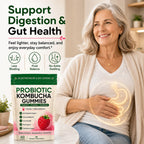 Awjsde Jevawell Kombucha Gummies, Prebiotic Probiotic Postbiotic Formula, Digestive & Gut Health Support, Microbiome Balance & Digestive Comfort, Vegan, Non-GMO, 60 Gummies (1 Peak)