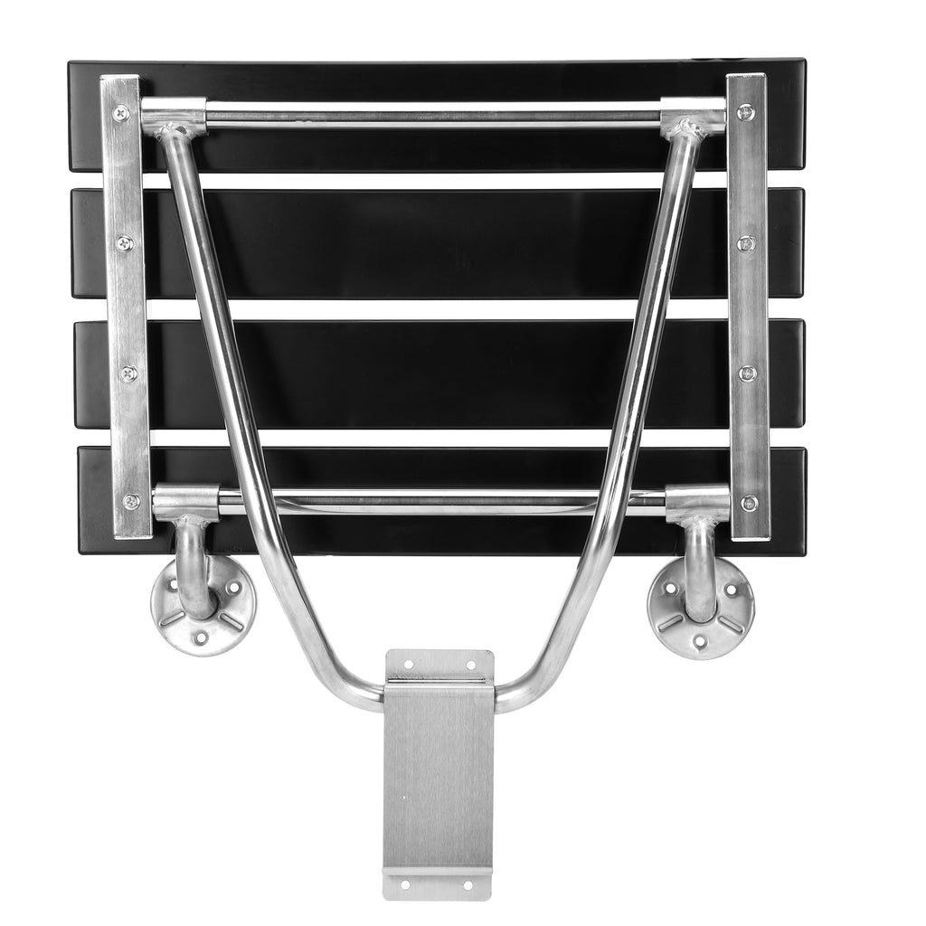 17 Inchs Folding Shower Seat Wall Mounted, Foldable Shower Bench for Small Spaces, 400lb Capacity (Black)