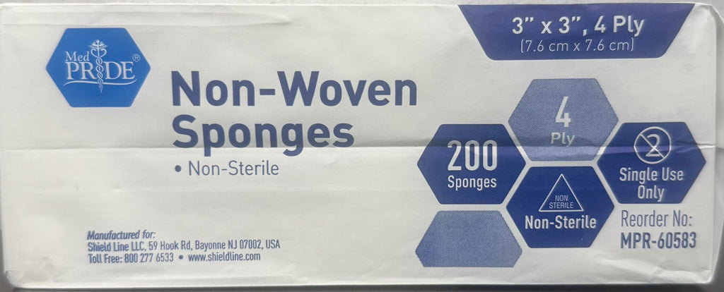 MED PRIDE Non-Woven Gauze Pads,3x3 in,4-Ply,Non-Adherent, 200-Count Pack