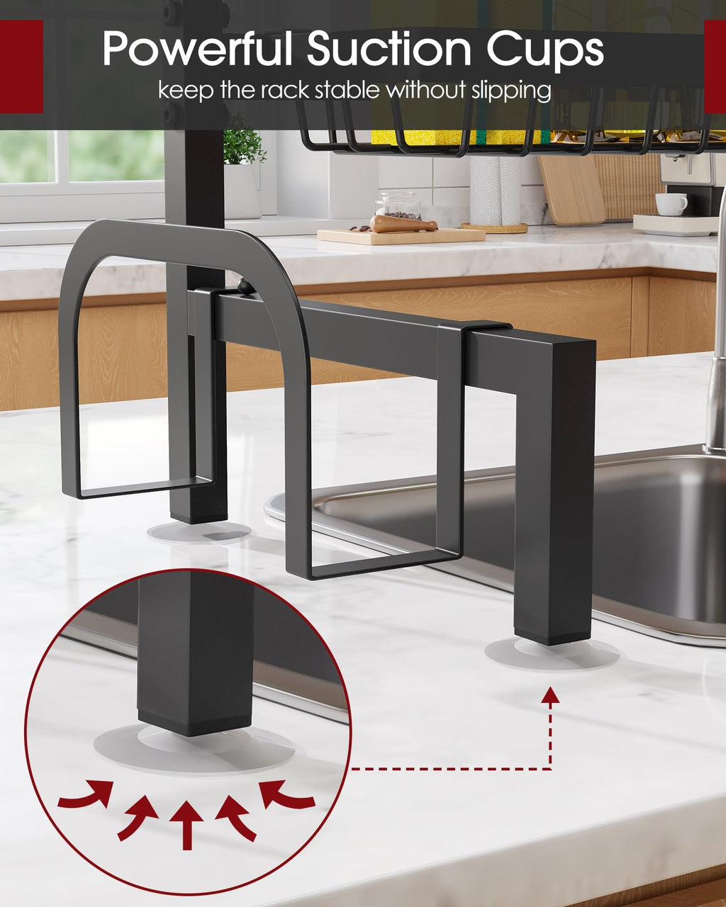 Sakugi 2-Tier Over the Sink Dish Drying Rack, 30"-33.9" L, Black