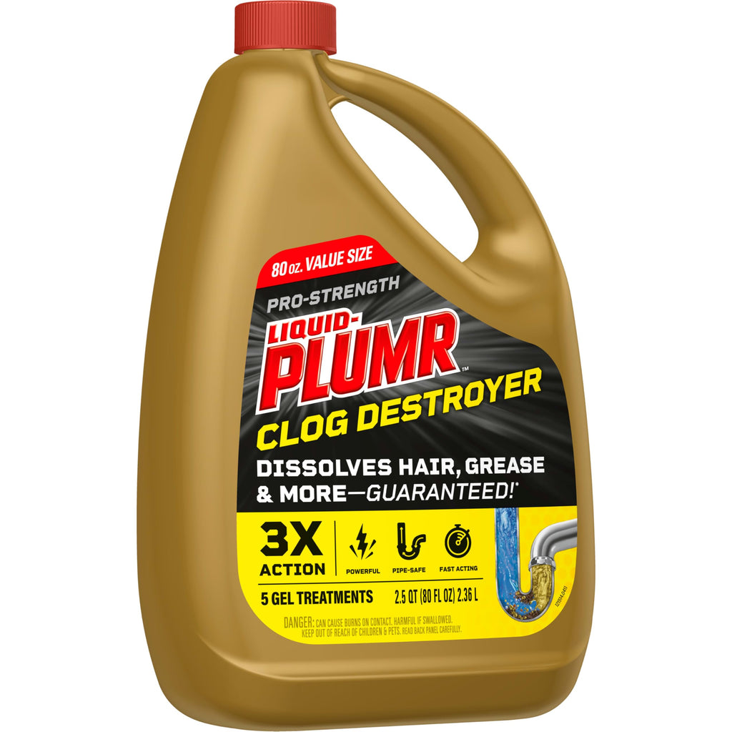 Liquid-Plumr Pro-Strength Full Clog Destroyer, Bathroom & Kitchen Sinks, Shower and Tub Drain, Safe for Pipes, Liquid Drain Cleaner, 80 Fluid Ounces