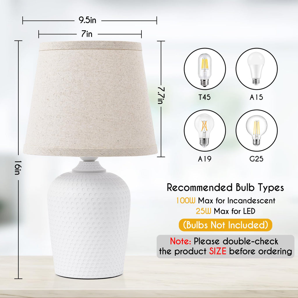 Sucolite 16'' Table Lamps Set of 2, Bedside Nightstand Lamps for Bedroom Kid’s Room, Cute Desk Lamps with Studded Texture Base for Reading Nursery Living Room Office,Beige & White