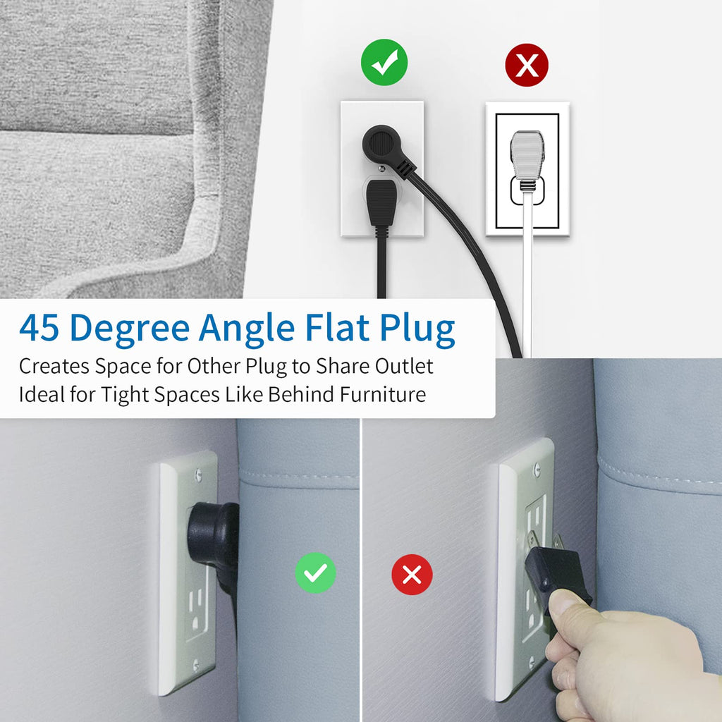 Extension Cord 15 Ft, NTONPOWER Flat Plug Power Strip Bar with 2 USB 4 Outlets (1 Widely Outlet), Thin Flat Extension Cord Under Rug, Carpet, Wall Mount Charging Station for Home Office, Black