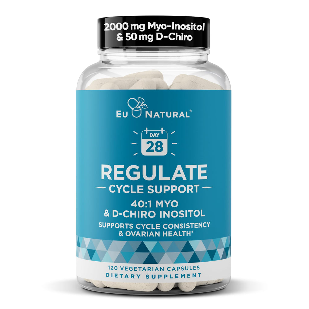 Regulate Cycle Support – Hormone Balance for Women at Optimal 40:1 Myo-Inositol 2000 mg & D-Chiro Inositol 50 mg – Supplement for Period Consistency, Menstrual & Ovulation Support – 120 Vegan Capsules
