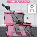 Dog Stroller Cat Pet Carriers for Small Medium Dogs Cats Travel Camping 4 Wheels Lightweight Folding Crate Stroller with Soft Pad (Pink)
