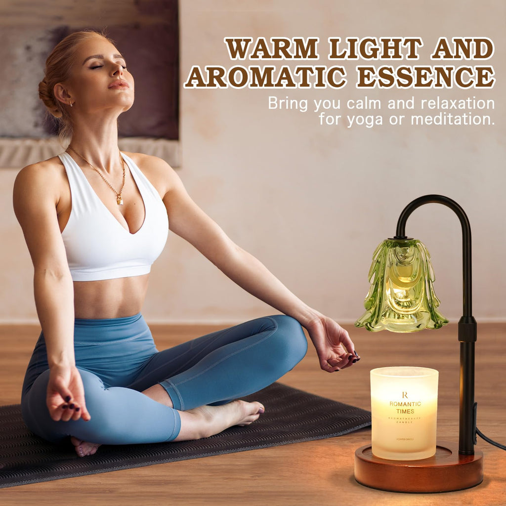 Small Candle Warmer Lamp with Timer, Adjustable Green Lamp Warmer for Jar Candles, Christmas Birthday Gifts for Women Mom Her, Unique Dimmable Candle Heater, Cute Wax Warming Light with Wood Base