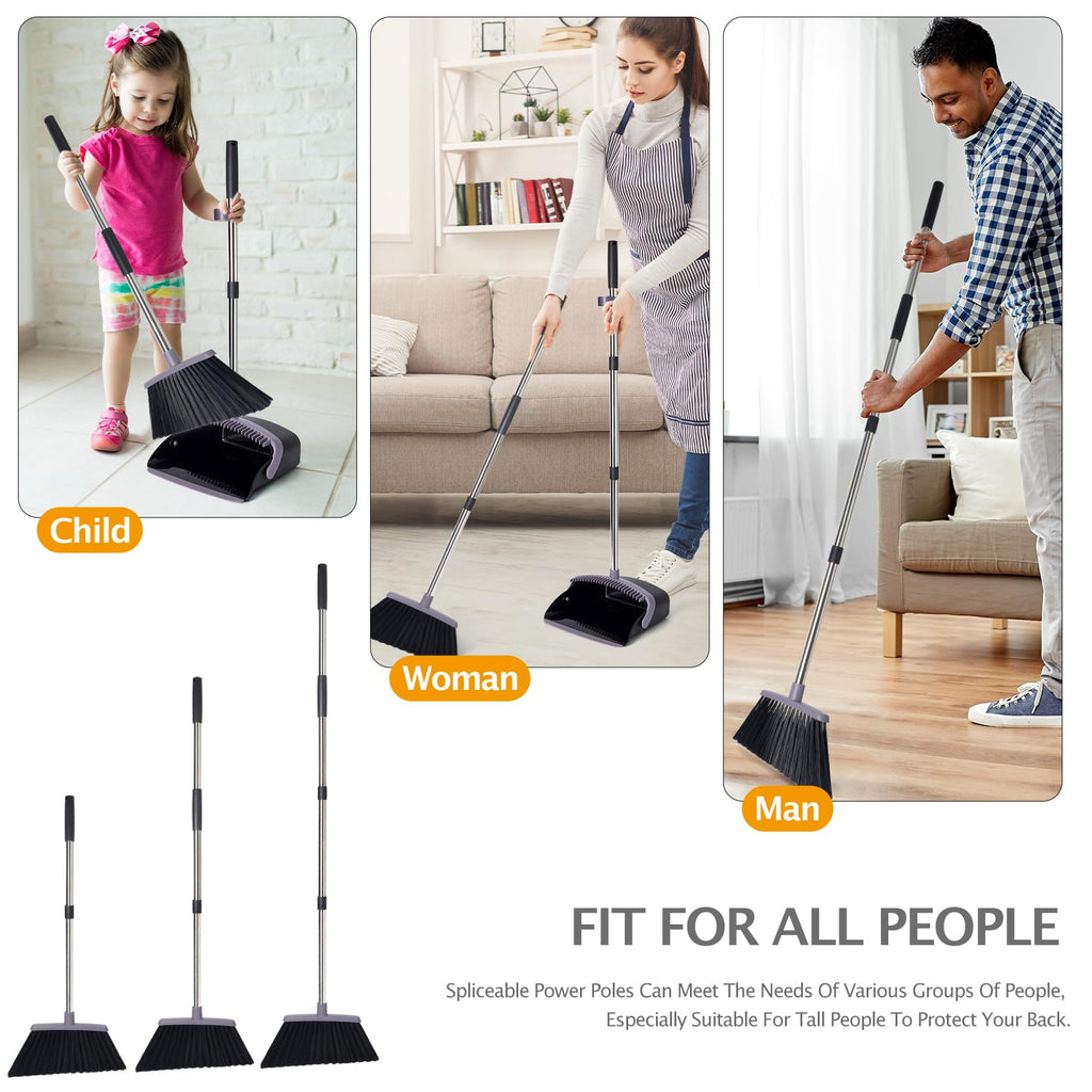 XXFLOWER Broom and Dustpan Set, Dustpans with Broom Combo for Home, Heavy Dust Broom and Dustpan Combo, Long Handle Dust Pan and Broom Set for Kitchen, Office, Pet Hair, Charcoal Color, Pack of 1
