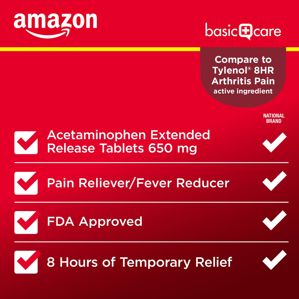 Amazon Basic Care Acetaminophen Extended-Release Tablets, 650 mg, Pain Reliever, Fever Reducer, Arthritis Pain, Headache, Backache, Menstrual Pain, 400 Count