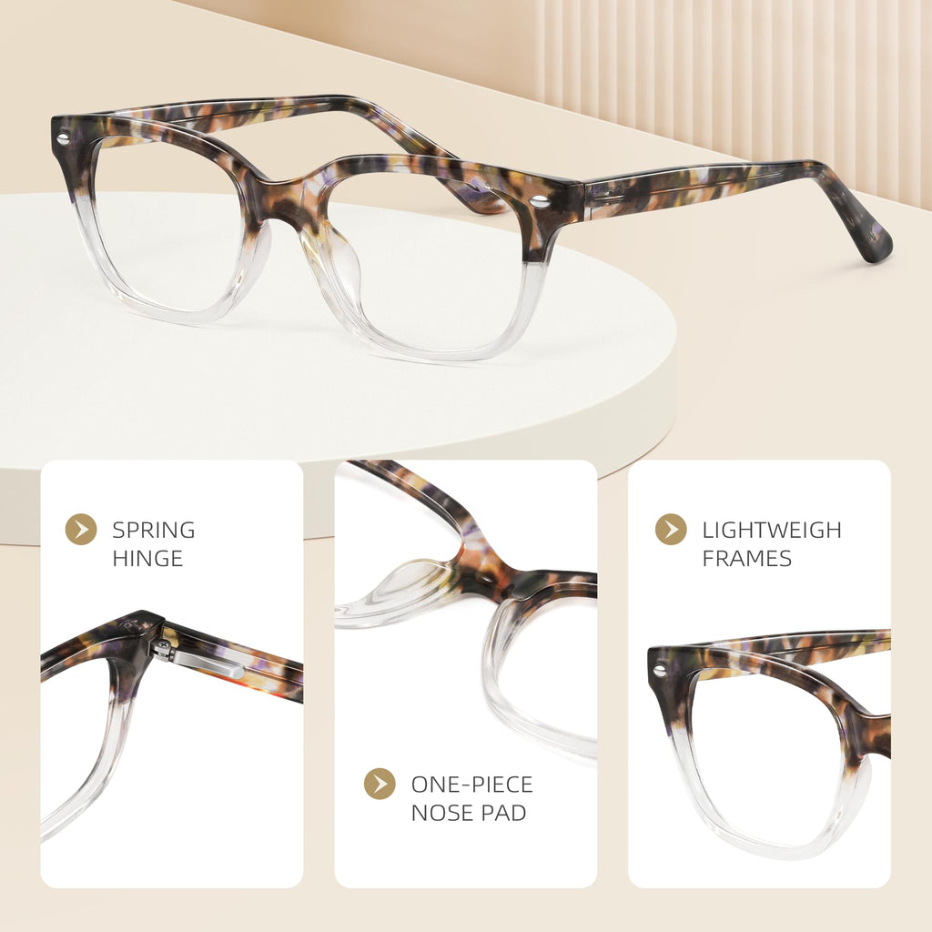 FancyFlower Square Reading Glasses for Women - Blue Light Blocking Reader - Amber Mist - Honey Crystal 1.75x