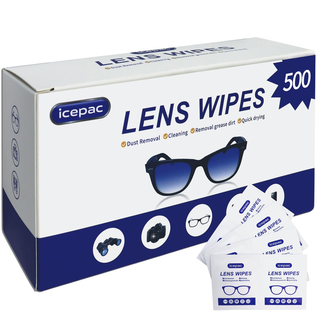 Lens Wipes for Eyeglasses, Eyeglass Lens Cleaning Wipes Pre-moistened Individually Wrapped Sracth-Free Streak-Free Eye Glasses Cleaner Wipes for Sunglass, Camera Lens, Goggles（500count)