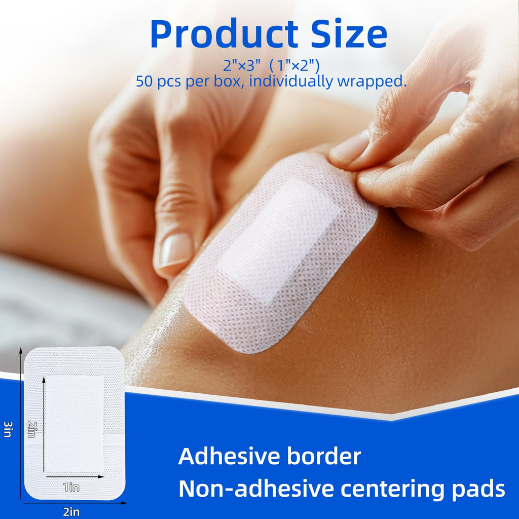 Niceful Adhesive Gauze Bandages 2"x3", 50Pcs