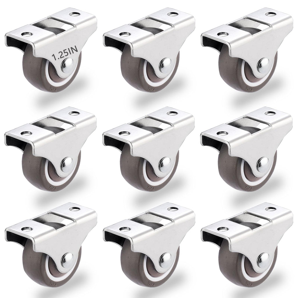 8Pcs 1-1/4 Inch Mini Rigid Caster Wheels, Small Low Profile Rubber Rolling Wheels with Steel Top Plate, Little Casters Wheels for Furniture, Under Bed Storage Drawers, Non Swivel