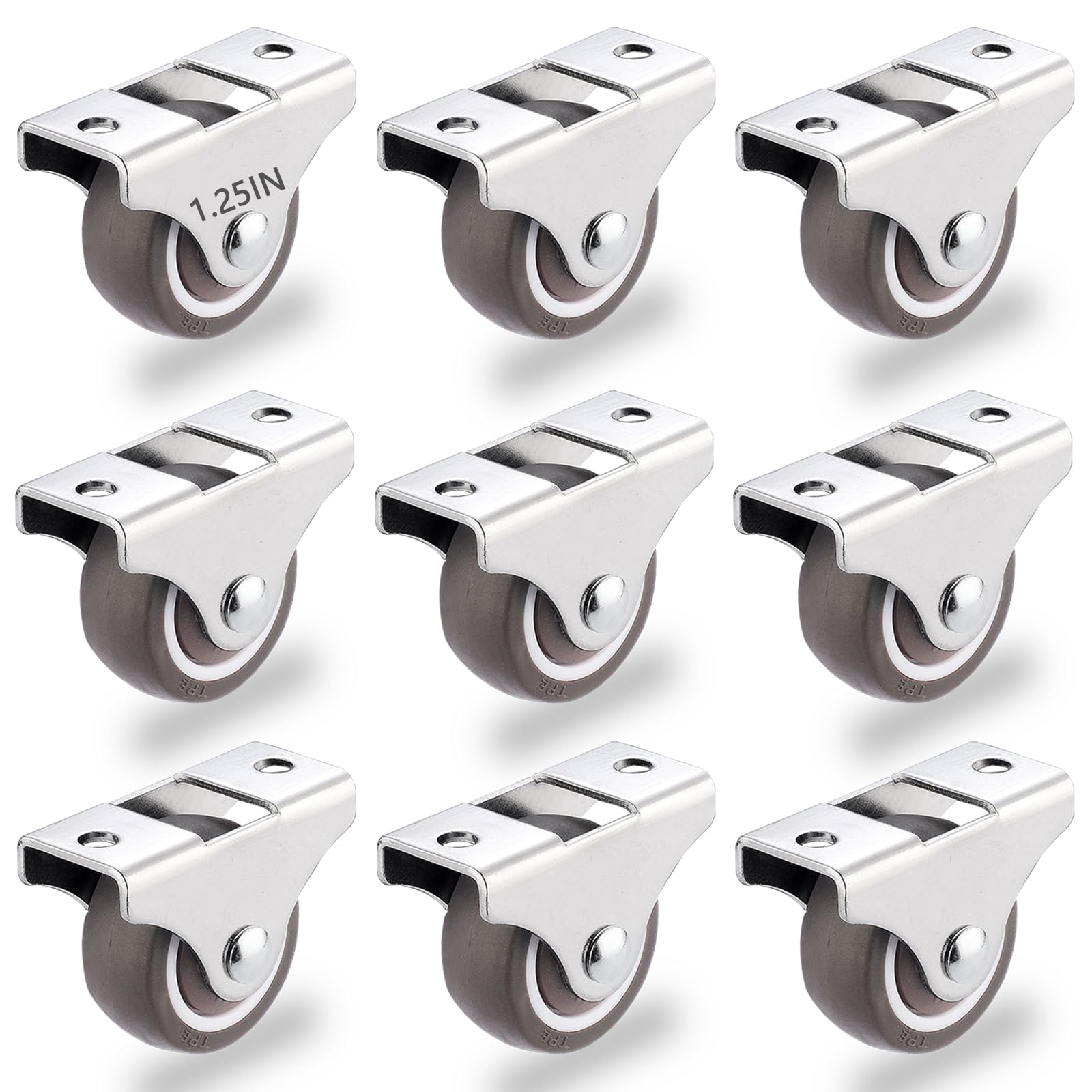 8Pcs 1-1/4 Inch Mini Rigid Caster Wheels, Small Low Profile Rubber Rolling Wheels with Steel Top Plate, Little Casters Wheels for Furniture, Under Bed Storage Drawers, Non Swivel