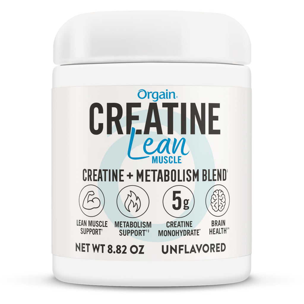 Orgain Micronized Creatine Monohydrate Lean Muscle Powder with Metabolism Blend, Unflavored, 50 Servings, Supports Muscle Strength and Brain Health, No Dairy or Soy, Gluten Free, Vegan
