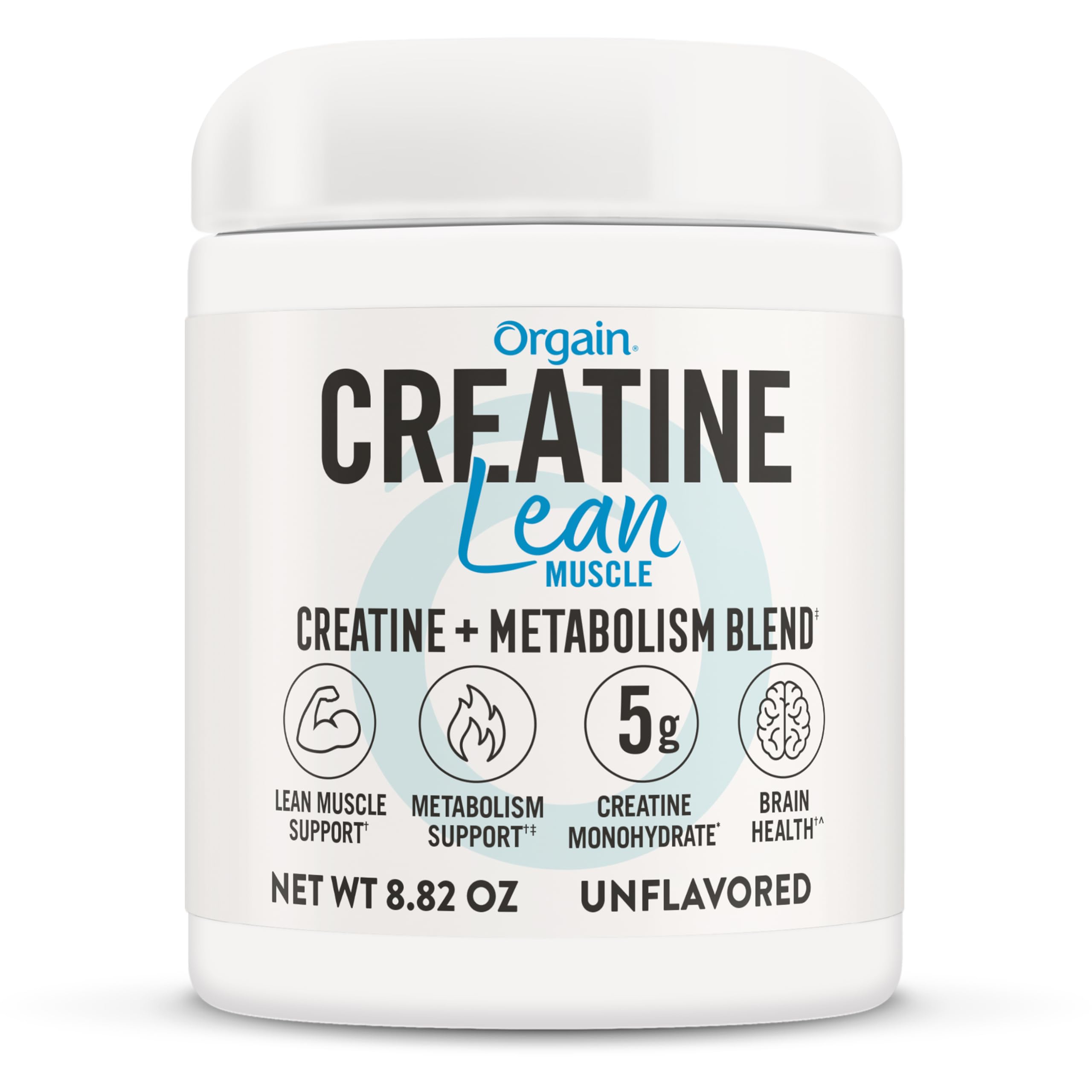 Orgain Micronized Creatine Monohydrate Lean Muscle Powder with Metabolism Blend, Unflavored, 50 Servings, Supports Muscle Strength and Brain Health, No Dairy or Soy, Gluten Free, Vegan