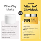 Gleamin Vitamin C Clay Mask for Dark Spots - Brightening Clay Face Mask with Turmeric, Deep Cleansing & Pore Refining Treatment, Helps Improve Uneven Tone & Post-Blemish Texture, 2.5 oz Up to 20 Uses