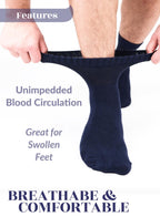 Hugh Ugoli Diabetic Socks for Men, Loose Ankle Extra-Wide Socks Rayon, Thin, Seamless Toe and Non-Binding Top, 8 Pairs, Navy Blue/Melange Grey, Shoe Size: 11-13