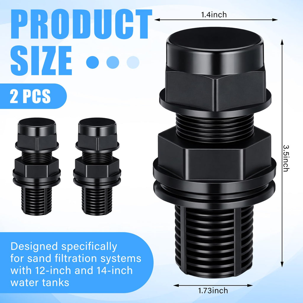 Chicmount 2 Pcs Plastic Drain Plugs and Seal Ring Set Replacement Drain Plug and Seal for Sand Filter Systems with 12 and 14 Inch Tanks (Black)