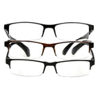 Foster Grant Men's Pete Rectangular Reading Glasses, Black and Brown, 3 Pack, 2x