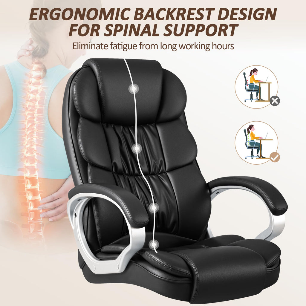 Homall High Back Ergonomic Desk Chair, PU Leather Adjustable Height Modern Executive Swivel Task Chair with Padded Armrests and Lumbar Support (Black)