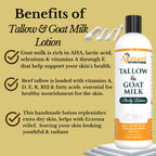 Tallow & Goat Milk Body Lotion for Sensitive Skin, Organic moisturizing Lotion - Soothes Dry skin, Goat Milk face and body Moisturizer - Handmade Tallow for skin cream (12 OZ, Oatmeal & Honey)