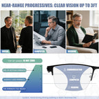 ZERPEET 2 Pack Men's Progressive Multifocal Reading Glasses,Half Rim Metal Frame TR90 Temples Blue Light Blocking Anti Eyestrain Multifocus Computer Readers,2.5x