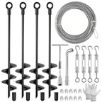 Fabulas 4 Pack 18" Ground Anchors Shed Anchor Kit with 50ft Galvanized Cable & 4 Pack Turnbuckles, Heavy Duty Ground Anchor Screw in Spiral Auger Earth Stakes for Shed Trampoline Swing Set Mobile Home