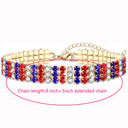 4 th of July Bracelet for Women American Flag Patriotic Bracelet Sparkle Red White Blue Rhinestone Beaded Tennis Bracelet USA Trendy Fashion Jewelry Accessories Gift (red white blue rhinestone bracelet)