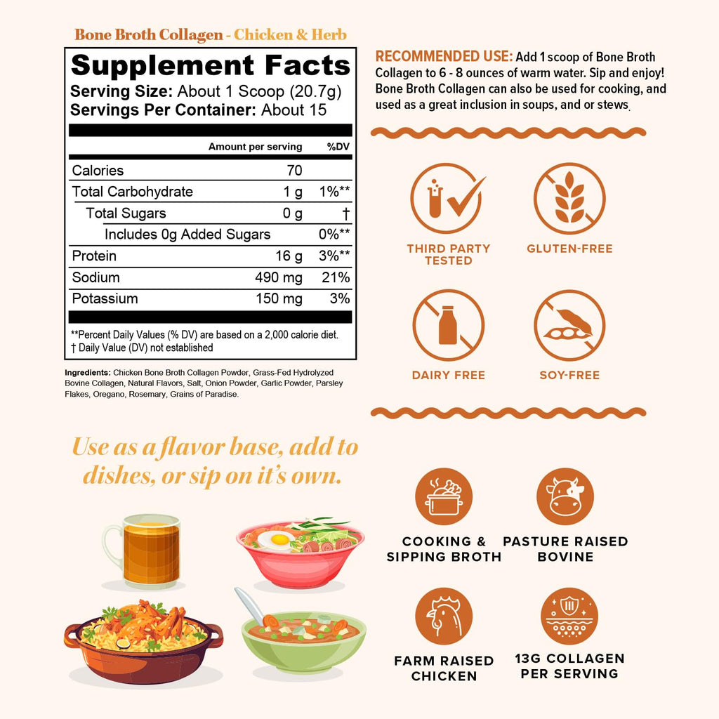 Vitauthority Bone Broth Collagen Delicious Chicken Noodle Flavored - Packed with 16g of Protein & Types I, II, III - Nourishes Skin, Hair, Nails, Joints, & Gut - Beef BoneBroth