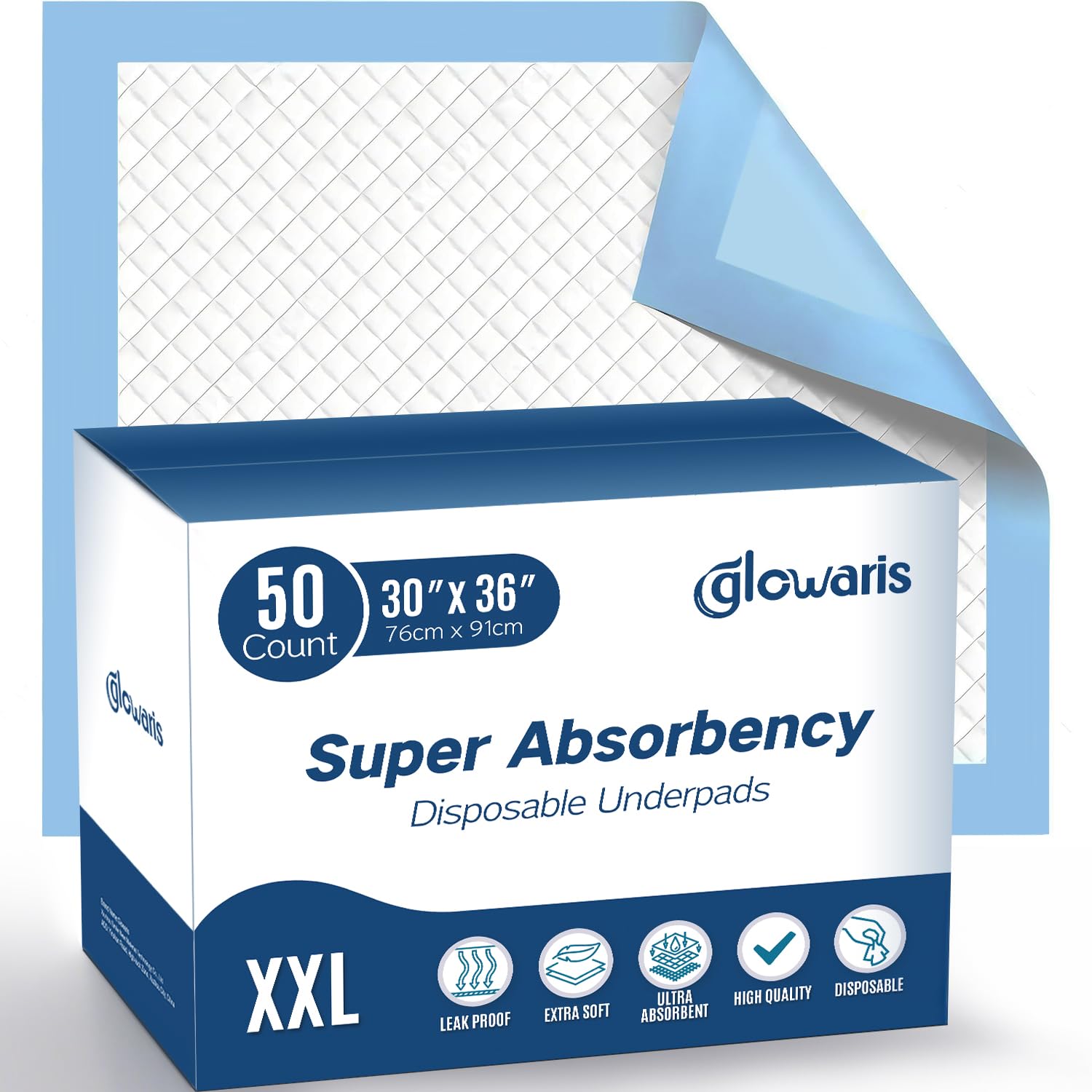 50 Count 30” x 36” XXL Disposable Underpads, Super Absorbent Leakproof Quick Drying, Baby Puppy & Adults Bed Pads Disposable Adult, Dog Pee Pads Extra Large, Incontinence Bed Pads
