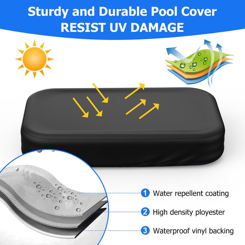 Rectangular Pool Cover for Inflatable Pool, Fits Blow Up Pool Size 103" L x 69" W, Built-in Elastic Band and Extra Buckle to Prevent Slipping, Rectangle Above Ground Swimming Pool Cover