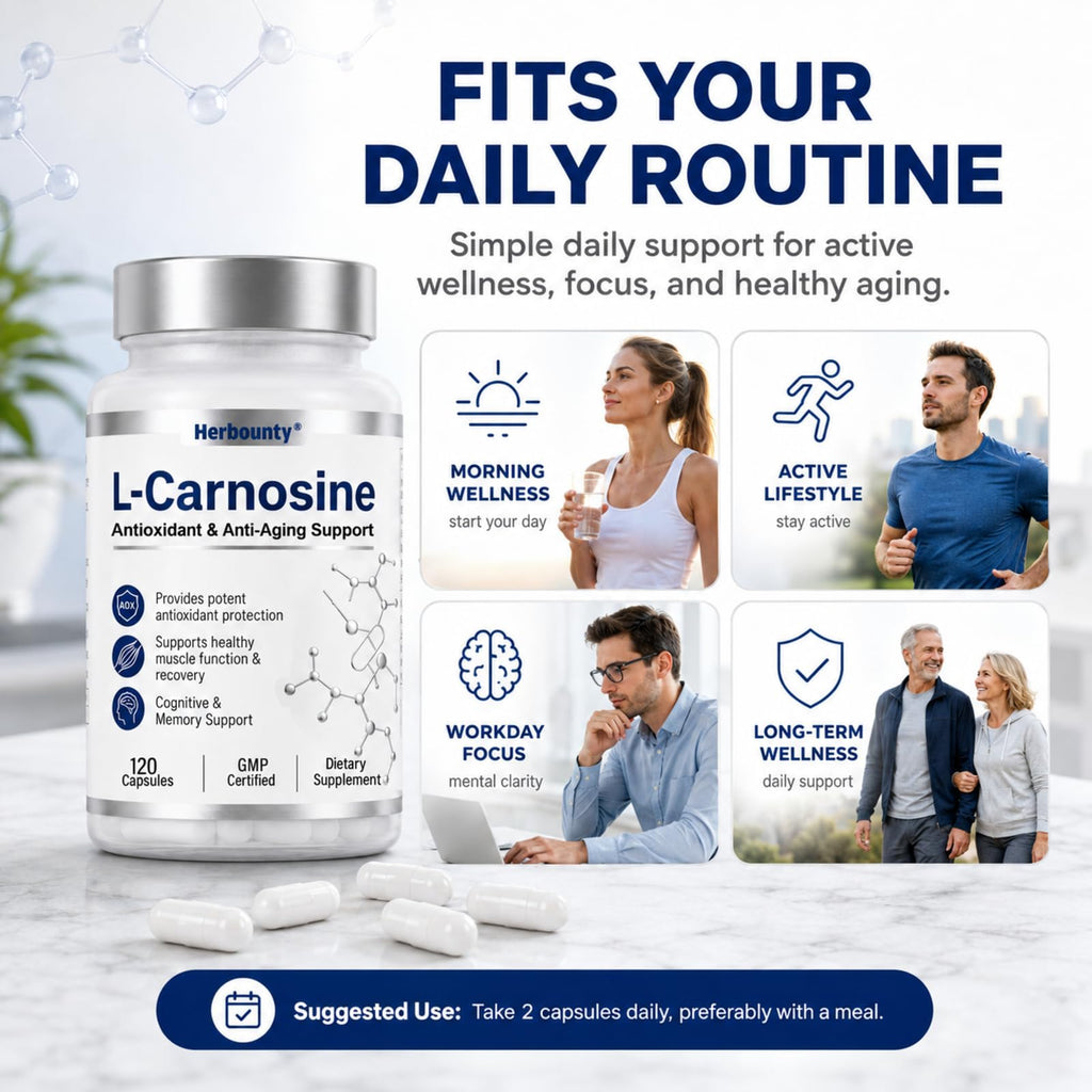 Herbounty L-Carnosine Supplement 500mg, 120 Capsules Vitality Support