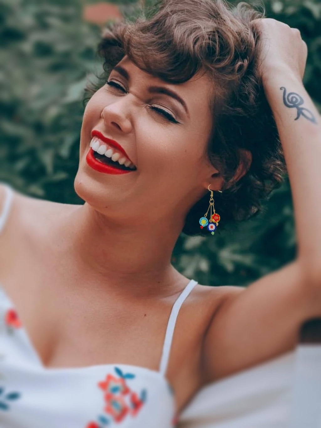 Murano Style Glass Earrings, Colorful Heart Shape Millefiori Beads Drop Dangle Earrings, 18k Gold Plated Multicolor Glass Jewelry, Trendy Gifts for Women Girls