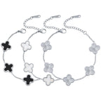 TICVRSS Silver Chain Bracelet Set Gold/White/Black Clover Bracelets for Women Four Leaf Lucky Bracelets Jewelry Gifts for Women 3Pcs