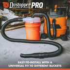 The Dustopper PRO, Low-Profile Dust Separator for Shop Wet/Dry Vacuums with at least 5HP. Includes High-Flow 90 Degree Sweep Elbows and Connection Hose. Fits Standard 5 Gallon Buckets, Made in USA