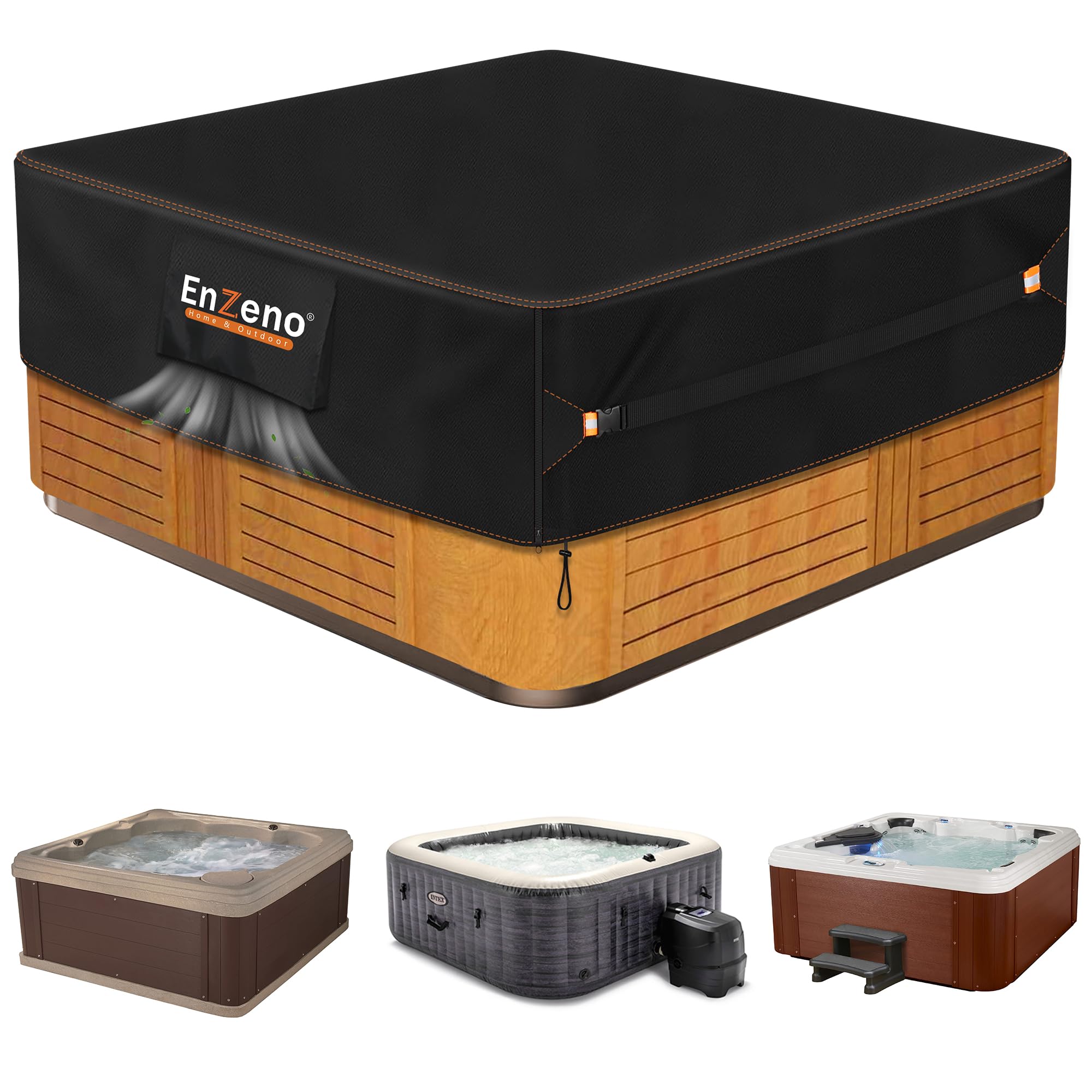 Enzeno Outdoor SPA Hot Tub Cover Waterproof Square 93 x 93 inch fit 92 x 92 or 91 x 91 or 420D Heavy Duty Cub Hot Tub Lid Protectors Protective Cover Cap