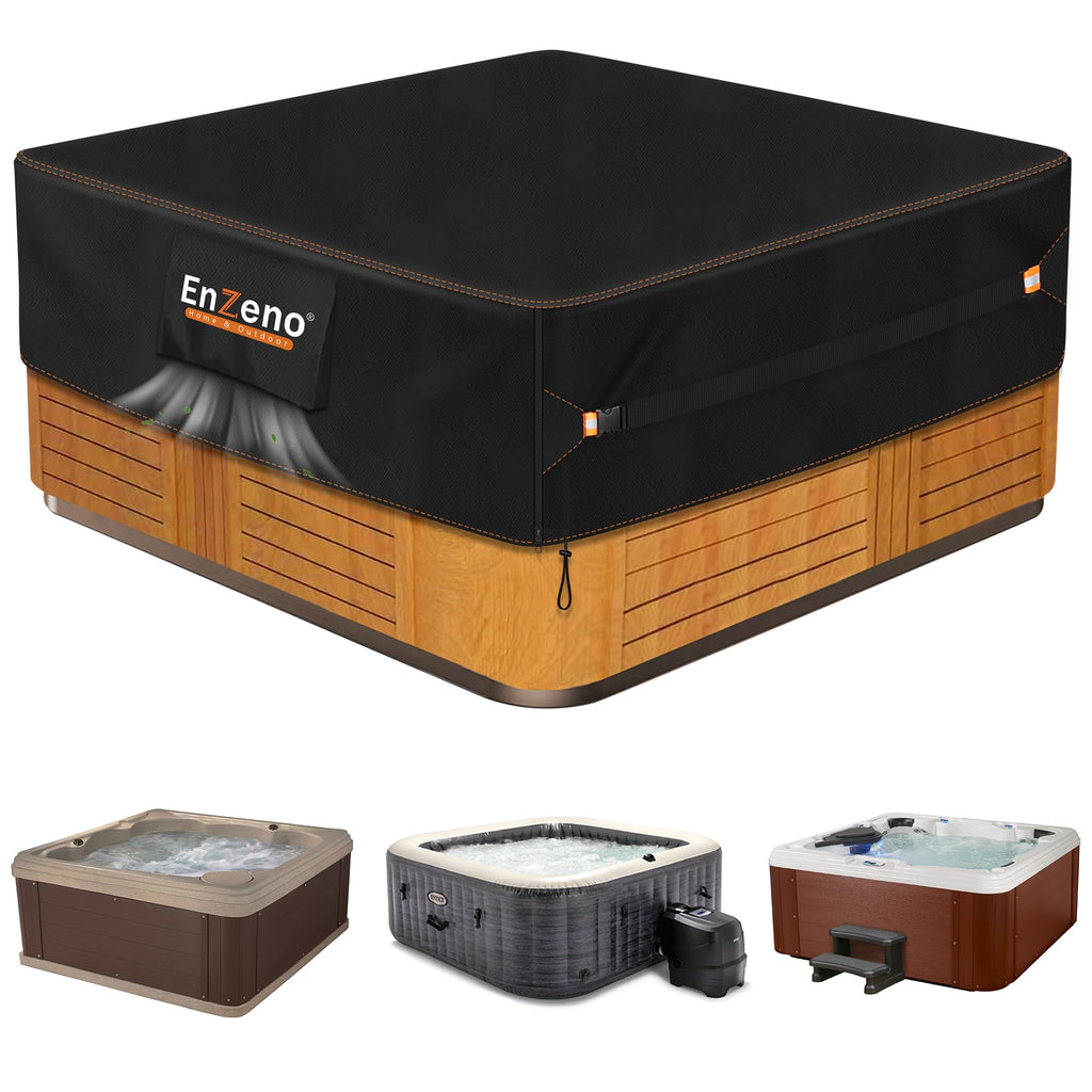 Enzeno Outdoor SPA Hot Tub Cover Waterproof Square 83 x 83 inch fit 82 x 82 or 81 x 81 or 420D Heavy Duty Cub Hot Tub Lid Protectors Protective Cover Cap