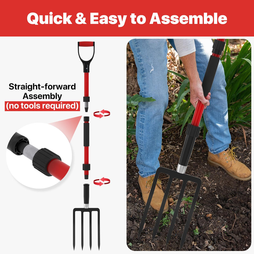 COSITA Pitch Fork for Garden, 44-Inches Pitchfork with Fiberglass Handle, Gardening Spading Fork with 4 Metal Tines, Heavy Duty Pitchfork for Manure, Mulch, Digging, Aeration, Red