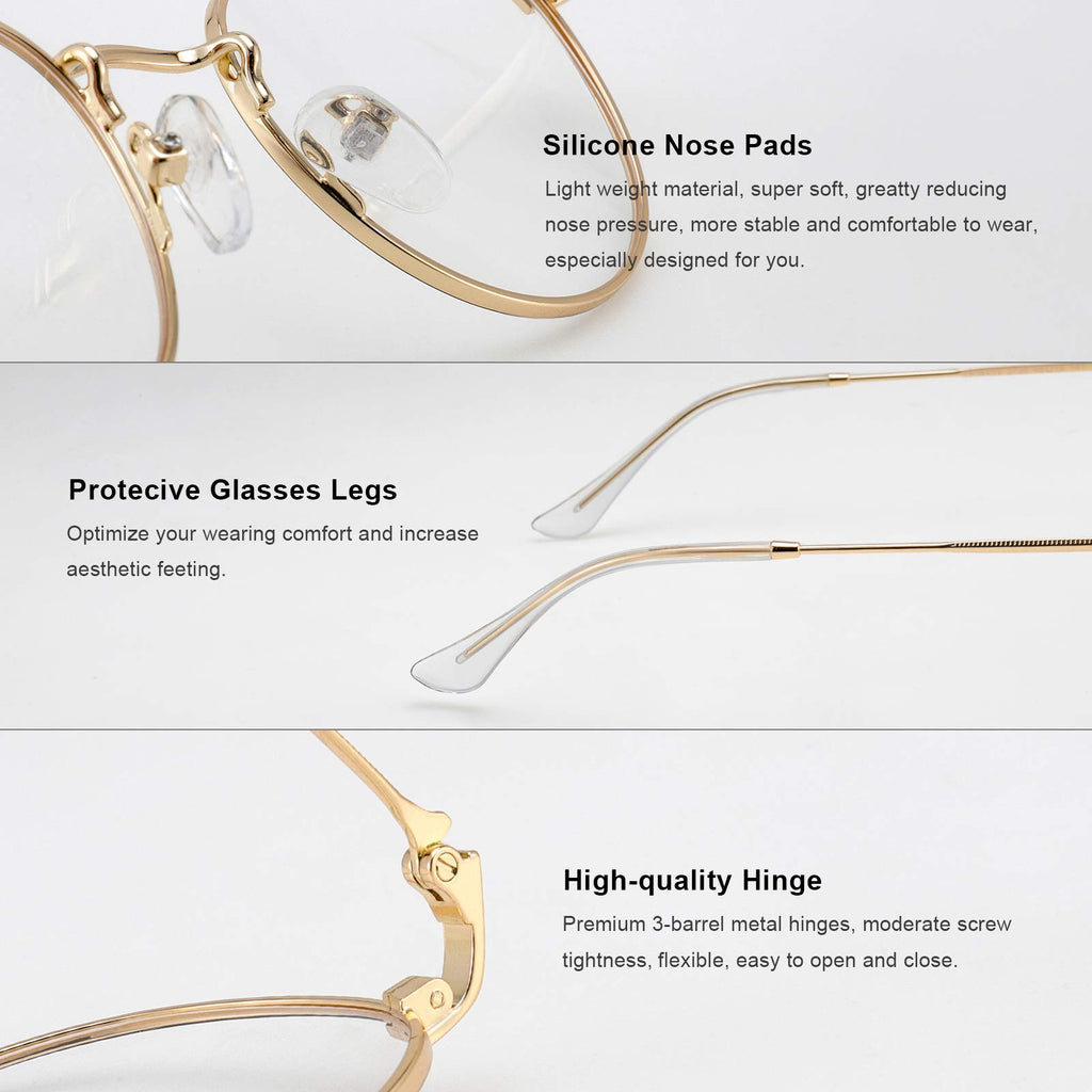 RB.Pilot Small Metal Round Reading Glasses for Women Men Classic Vintage Retro Shades Blue Light Blocking Computer Readers