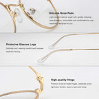 RB.Pilot Small Metal Round Reading Glasses for Women Men Classic Vintage Retro Shades Blue Light Blocking Computer Readers