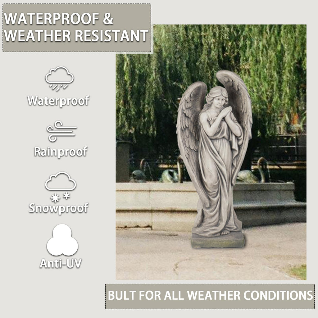 Outdoor Statues Angel Décor Garden Statue - 34 inch Large Garden Angels Outdoor Religious Statues Catholic Resin Concrete Finish Yard Patio Deck Home Entryway Hallway Sculpture 13.7*9.8*34 Inch