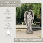 Outdoor Statues Angel Décor Garden Statue - 34 inch Large Garden Angels Outdoor Religious Statues Catholic Resin Concrete Finish Yard Patio Deck Home Entryway Hallway Sculpture 13.7*9.8*34 Inch