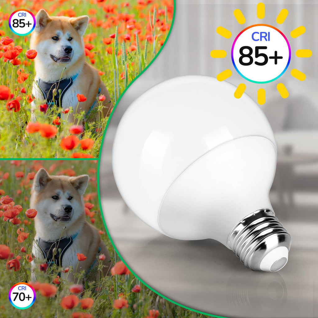 MAXvolador G25 LED Globe Light Bulbs Neutral White 4000K, Round Vanity Light Bulb 60W Equivalent, E26 Base Bathroom Mirror Light Bulbs, 500LM, Non-Dimmable, 8-Pack