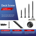 SG TZH #10 x 2-1/2" Deck Screws (316Pcs) 4lb. Exterior Wood Screws. Carbon Steel, Black, Flat Head, Rust Resistant epoxy Coated, with T25 Star Bit