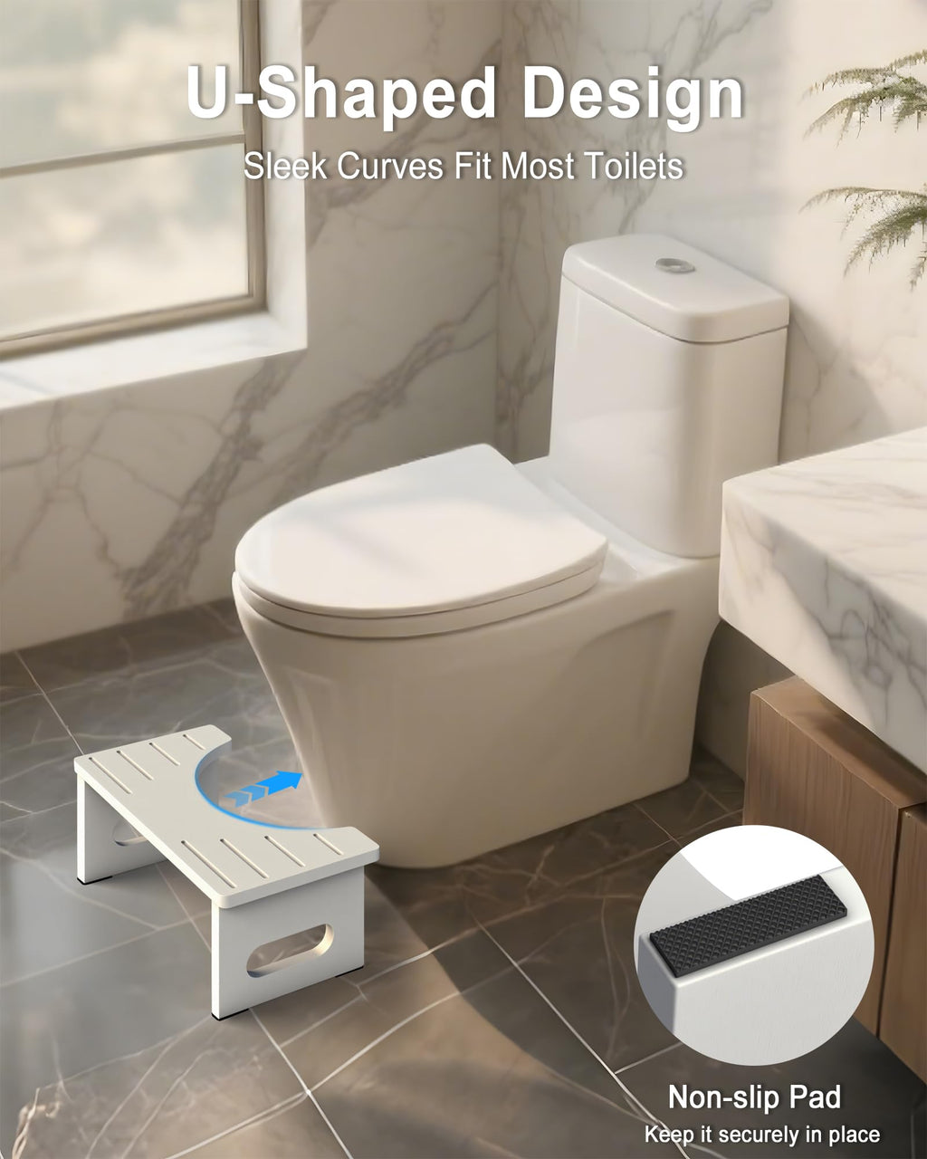 Foldable Toilet Stool, 7.5 Inches Bamboo Toilet Stool Squat for Adults, Collapsible Poop Stool for Bathroom, Potty Step Stool with Non-Slip Strip