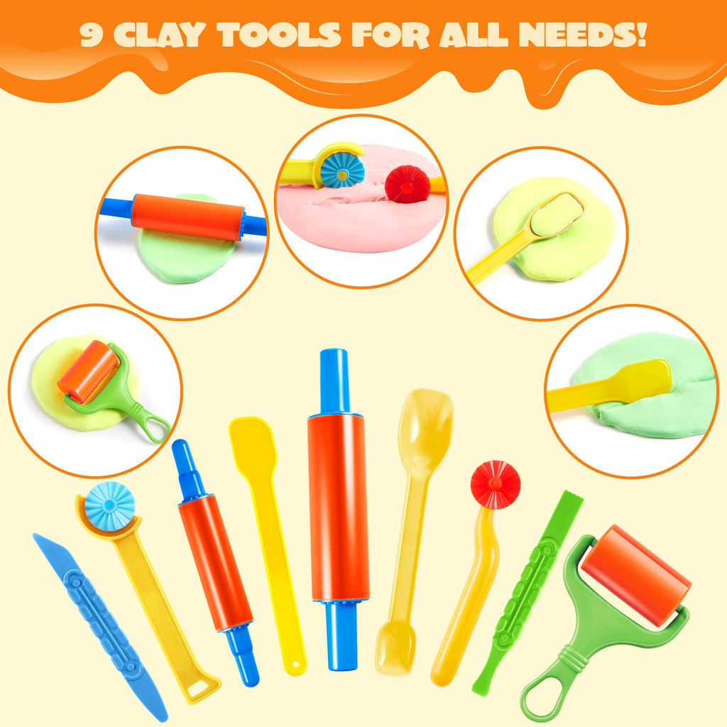 JOYIN 44 Clay Tools Set for Kids, Clay Accessories with Various Plastic Molds, Rolling Pins, Cutters