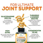 Turmeric Curcumin Supplement 2000mg - 95% Curcuminoids with Glucosamine, Ginger & MSM, BioPerine Black Pepper for Best Absorption, Nature's Vegan Joint Support, Non-GMO, Bottled in USA - 180 Capsules